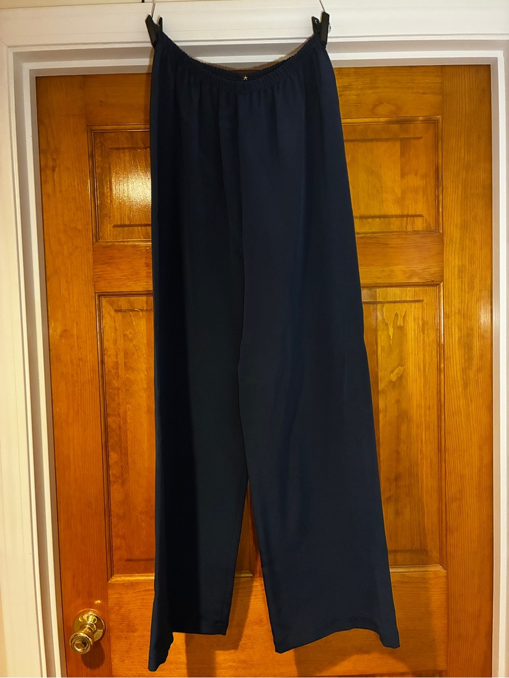 Peter Cohen Designer Wide Leg Elastic Waist Navy Dress Pants - 100% Silk